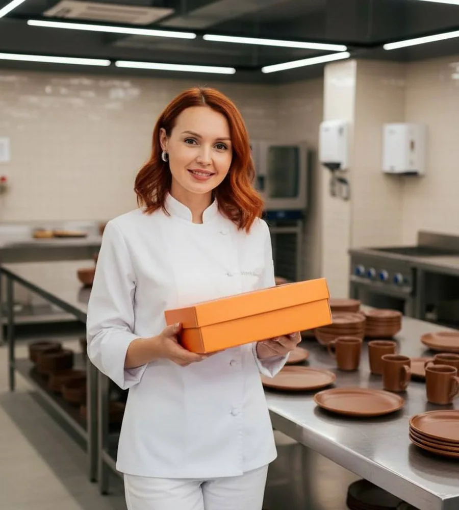 Екатерина Нечаева в производственном цехе кейтеринга «Нечай»